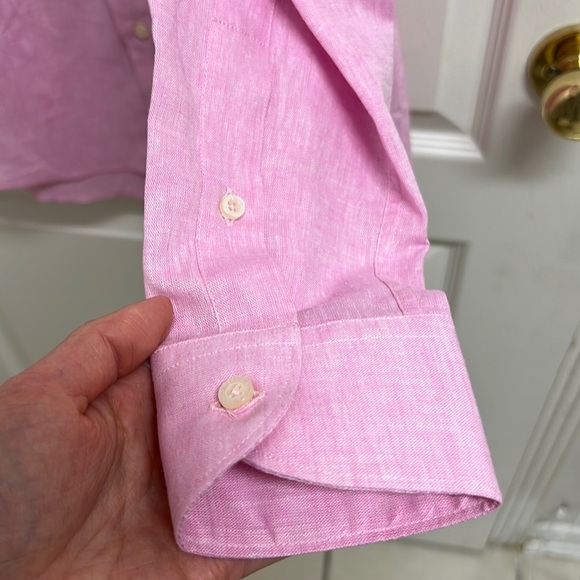 NWT Harry Ronsen Harold Slim-Fit Linen-Cotton Mélange Dress Shirt | Size 15.5/39 - Picture 5 of 6